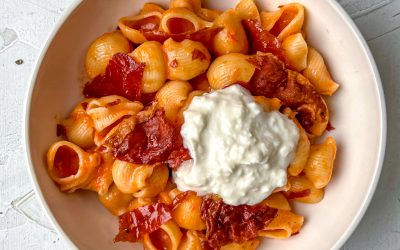 Roasted Paprika Pasta with Crispy Prosciutto di Parma